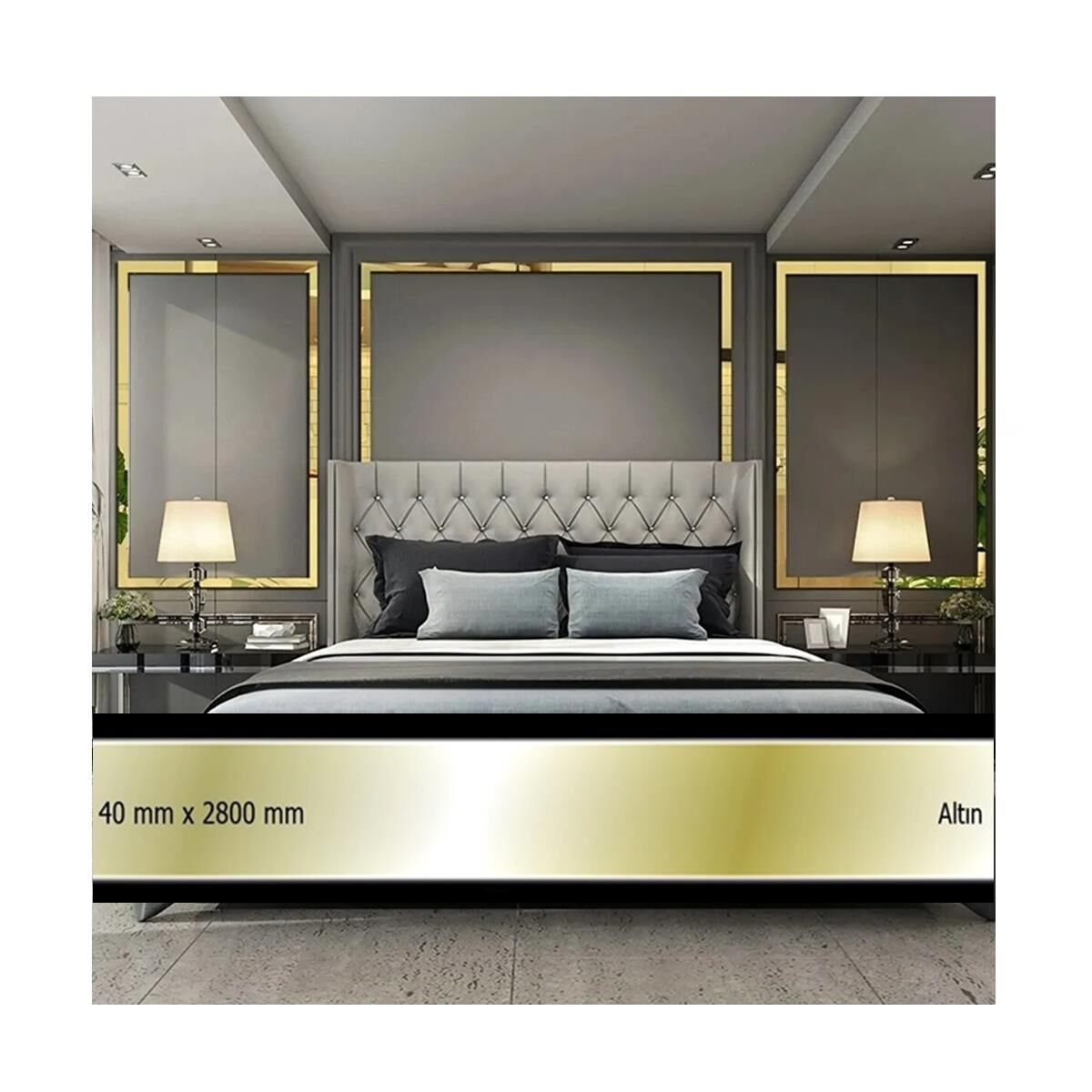 40 mm x 2800 mm Altın Sibu Aynalı Pleksi Şerit Mobilya Süsü