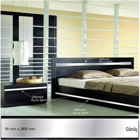 40 mm x 2800 mm Gümüş Sibu Aynalı Pleksi Şerit Mobilya Süsü