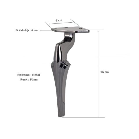 Zeus Lüx Metal Ayak 16 cm Füme Mobilya Koltuk Ayağı