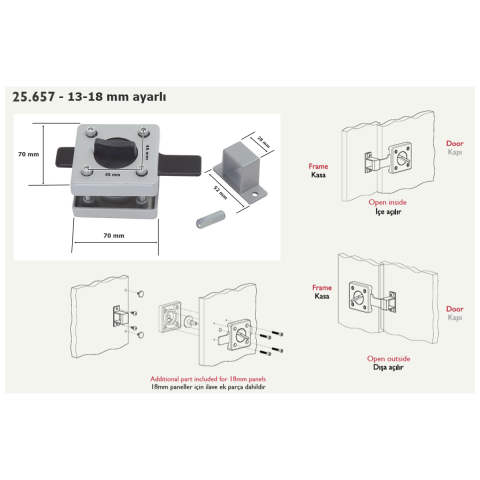 Tempo Islak Hacim Kare Kabin Sürgülü Kapı Kilidi 13-18 mm