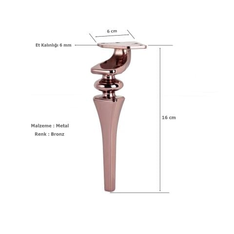 Sintra Lüx Metal Ayak 16 cm Bronz Mobilya Koltuk Ayağı