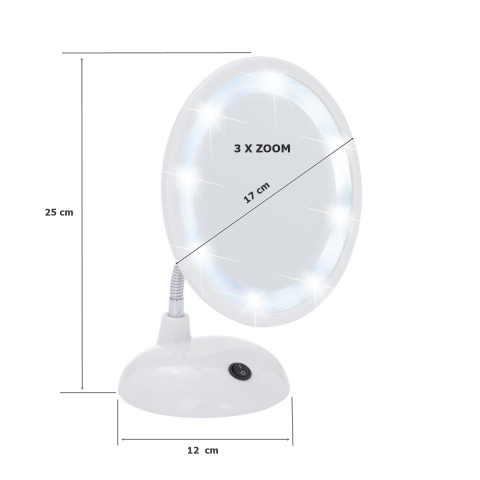 Wenko Ayaklı Masa Üstü Led Makyaj Aynası 3X Zoom Beyaz