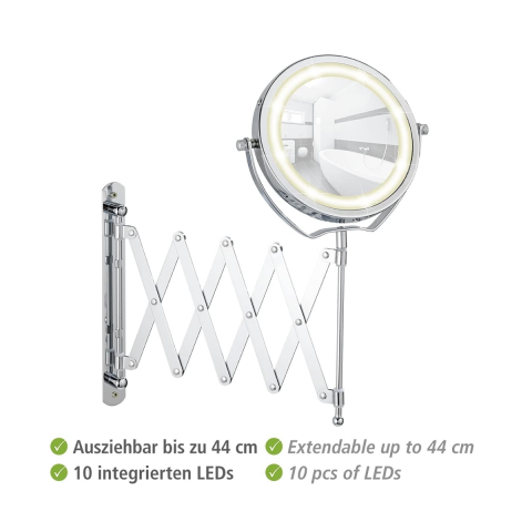 Wenko Mafsallı Led Kozmetik Makyaj Aynası 3X Zoom Krom