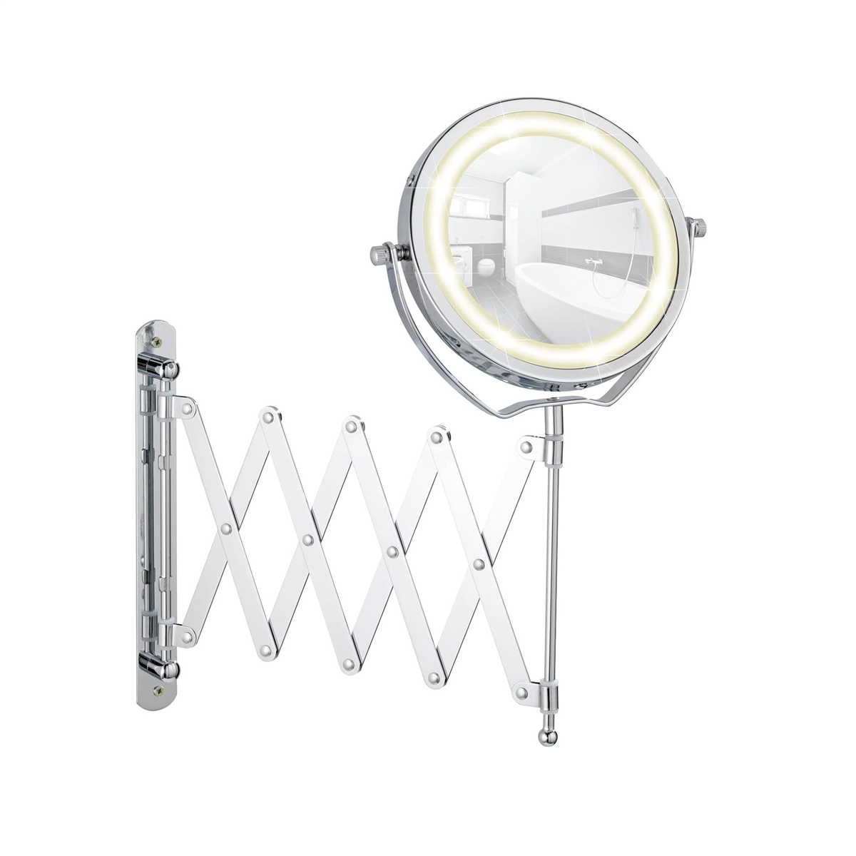 Wenko Mafsallı Ayarlanabilir Led Makyaj Aynası 3X Zoom Krom