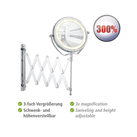 Wenko Mafsallı Ayarlanabilir Led Makyaj Aynası 3X Zoom Krom