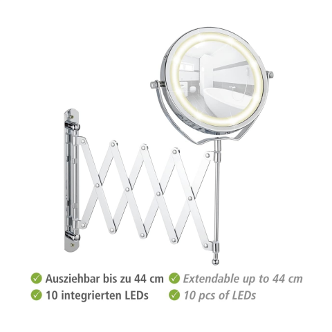 Wenko Mafsallı Ayarlanabilir Led Makyaj Aynası 3X Zoom Krom