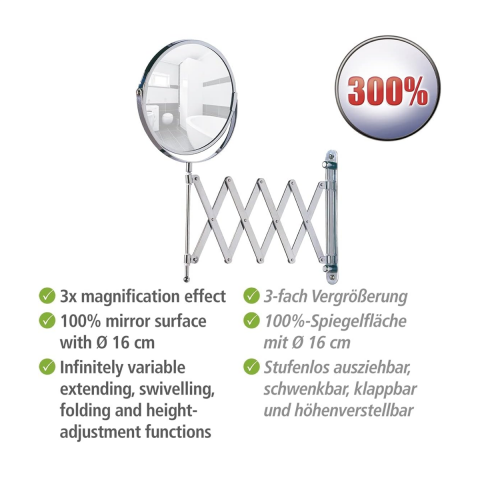 Wenko Mafsallı Ayarlanabilir Makyaj Aynası 3X Zoom Krom
