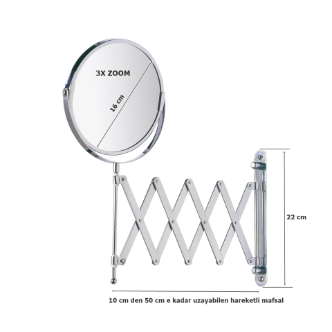 Wenko Mafsallı Kozmetik Makyaj Aynası 3X Zoom Krom
