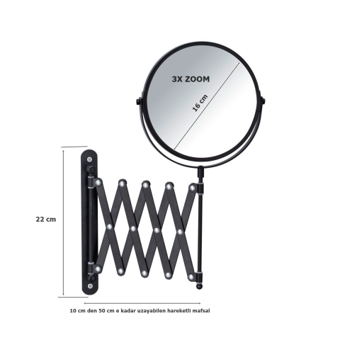 Wenko Mafsallı Kozmetik Makyaj Aynası 3X Zoom Siyah