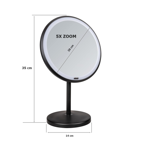 Wenko Ayaklı Masa Üstü Led Makyaj Aynası 5X Zoom Siyah