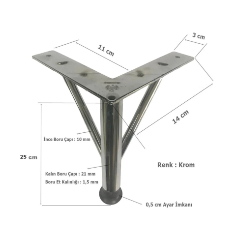 Firkete Ayak Metal 25 cm Krom Mobilya Koltuk Ayağı