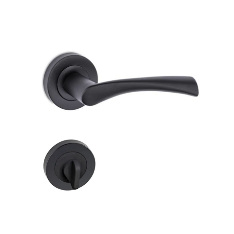 Hira Mina Alüminyum Yuvarlak Rozetli Kapı Kolu Mat Siyah Wc