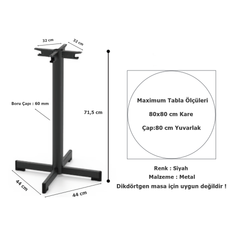 Tempo Bistro Masa Ayağı Siyah Metal 71 cm