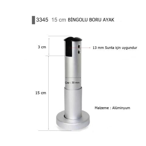 Islak Hacim 13 mm Kompakt Kabin Bingolu Ayak 15 cm Alüminyum
