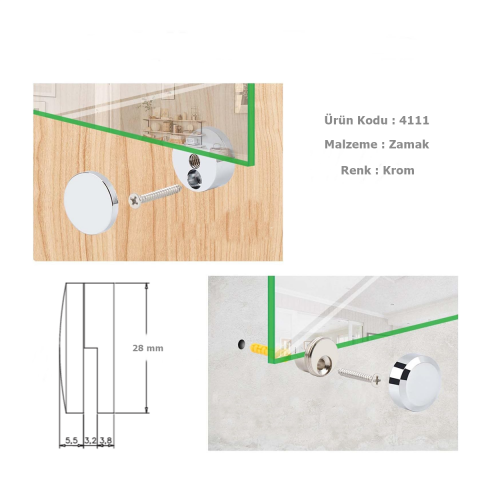 4 Adet Osena Lüx Ayna Tutucu Ortadan Metal Krom Kod : 4111