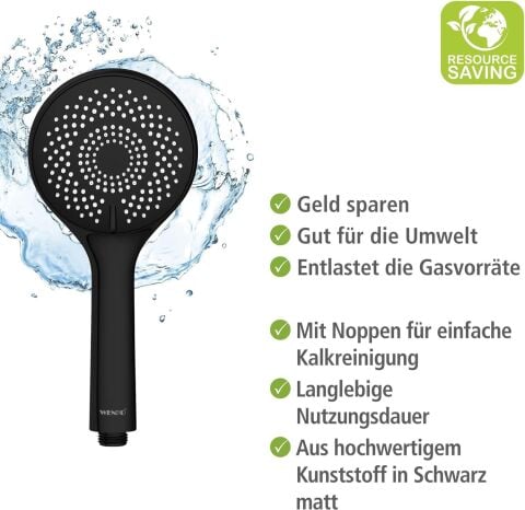 Wenko Duş Başlığı 3 Fonksiyonlu Siyah - Made in Germany