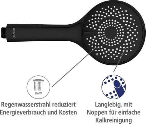 Wenko Duş Başlığı 3 Fonksiyonlu Siyah - Made in Germany