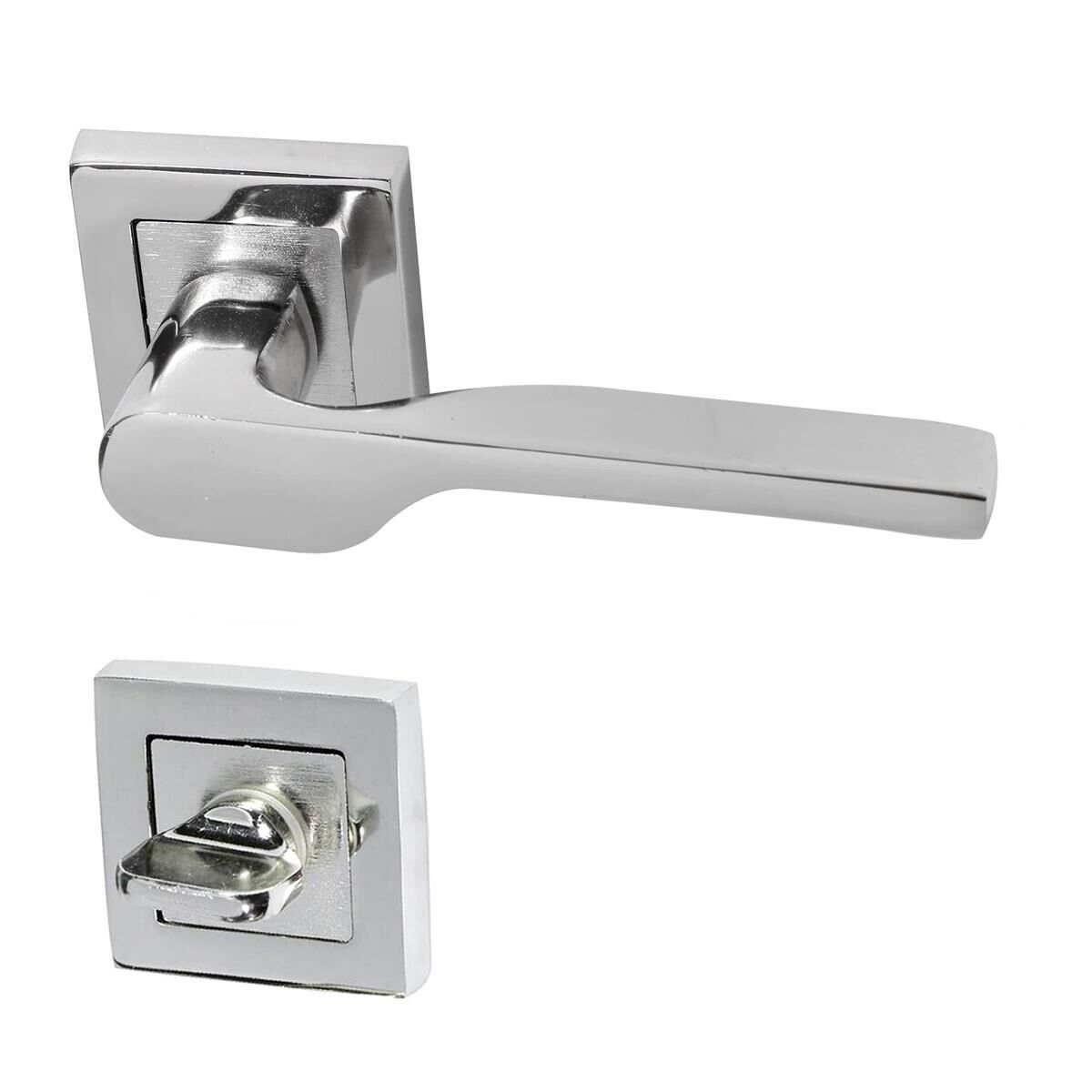 Hira Eda Kare Rozetli Kapı Kolu Nikel Saten Wc