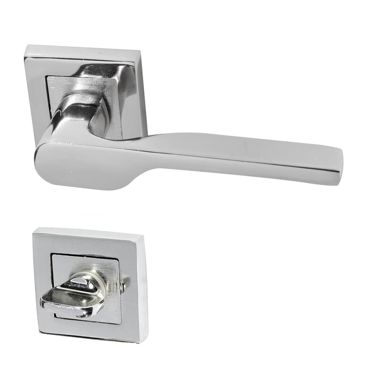 Hira Eda Kare Rozetli Kapı Kolu Nikel Saten Wc