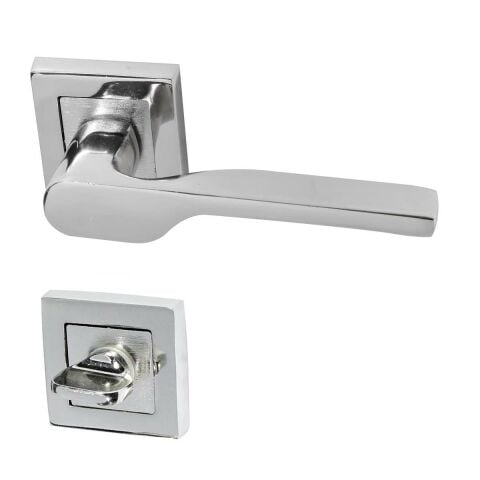 Hira Eda Kare Rozetli Kapı Kolu Nikel Saten Wc