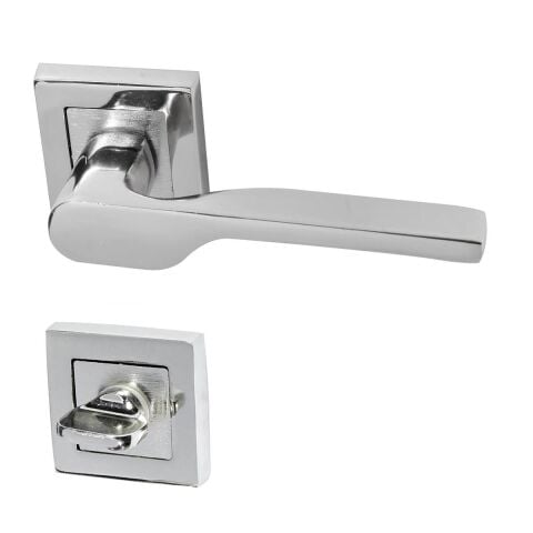 Hira Eda Kare Rozetli Kapı Kolu Nikel Saten Wc