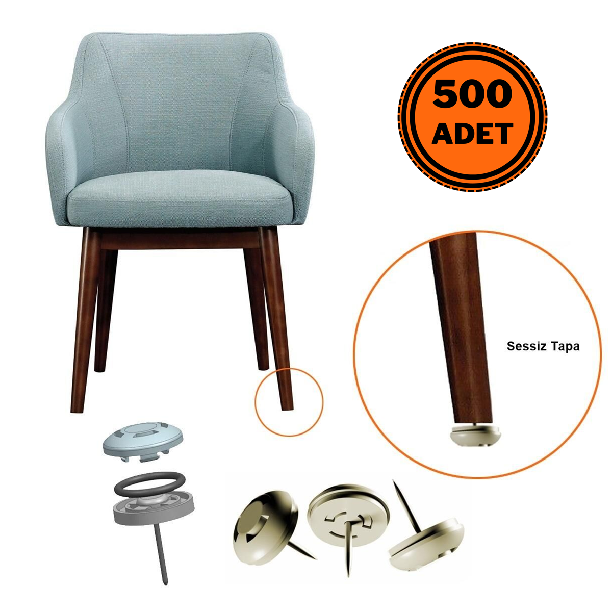 500 Adet Silentplug Sessiz Tapa Masa Sandalye Çivili Polygrid Krem