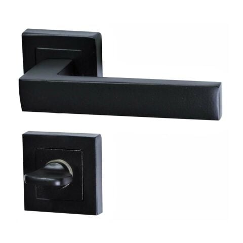 Hira Konak Kare Rozetli Kapı Kolu Siyah Wc