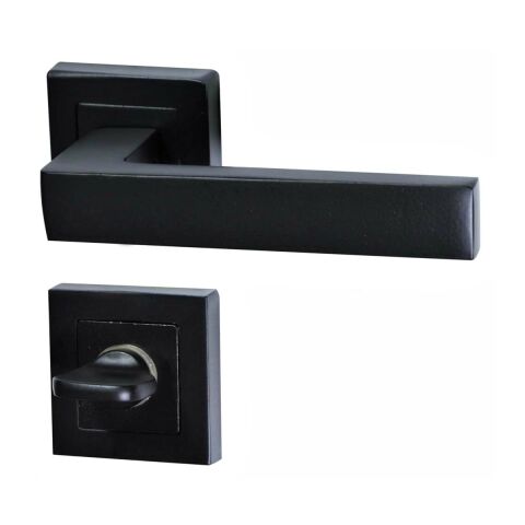 Hira Konak Kare Rozetli Kapı Kolu Siyah Wc