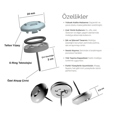 500 Adet Silentplug Sessiz Tapa Masa Sandalye Çivili Polygrid Siyah
