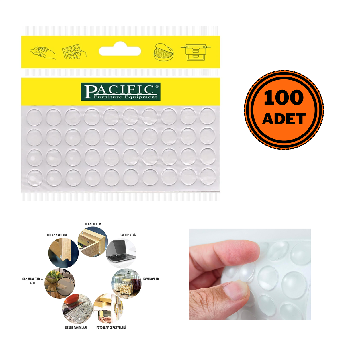 100 Adet Pacific Silikon Bazlı Ses Kesici Stoper Şeffaf Çap:10 mm