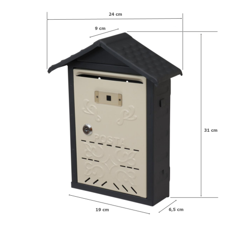 Akşan Metal Çatılı İlan Posta Kutusu Dış Mekan Krem-Antrasit