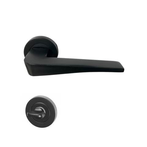 Hira Yasmin Alüminyum Yuvarlak Rozetli Kapı Kolu Mat Siyah Wc