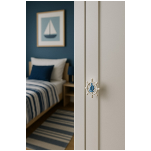 Çocuk Odası Mobilya Kulp Dolap Düğme Gemici Dümeni Mavi