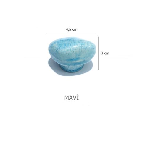 Porselen Mavi Taş Düğme Tek Vidalı Mobilya Dolap Kulp