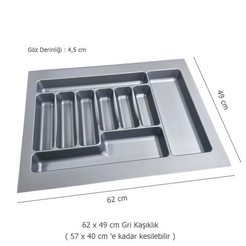 2 Adet Çekmece İçi Kaşıklık 62 x 49 cm Gri Mutfak Çekmece Düzenleyici