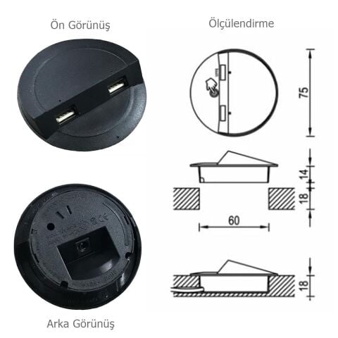 Çalışma Masası için Masa Üstü Usb Şarj Cihazı Siyah Adaptör Dahil