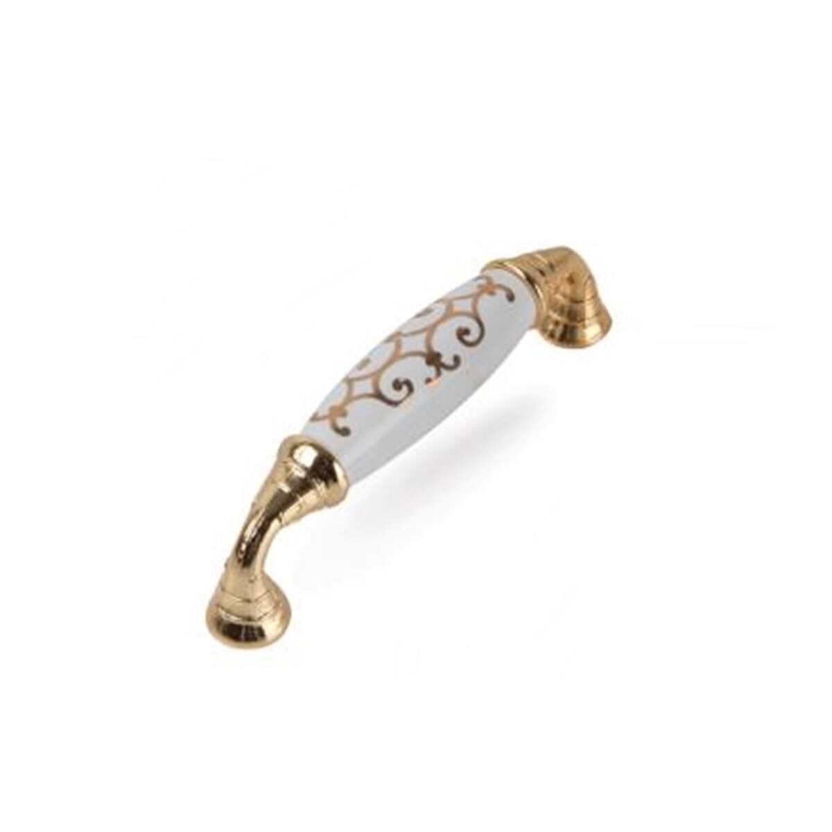 Tomurcuk Porselen Mobilya Kulp 96 mm Altın Yaldız Desen Altın