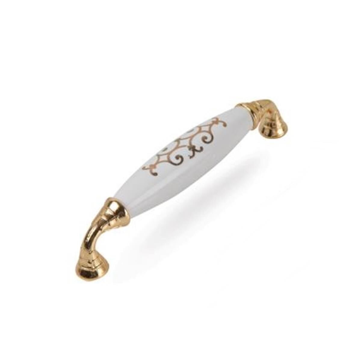 Tomurcuk Porselen Mobilya Kulp 128 mm Altın Yaldız Desen Altın