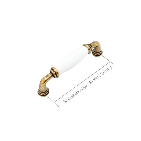 Porselen Mobilya Dolap Kulp 96 mm Antik Sarı