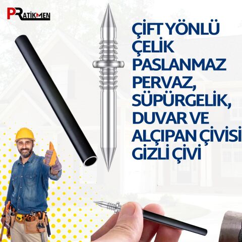 Pratikmen Çift Yönlü Döküm Paslanmaz Pervaz Duvar Çivisi 100 lü