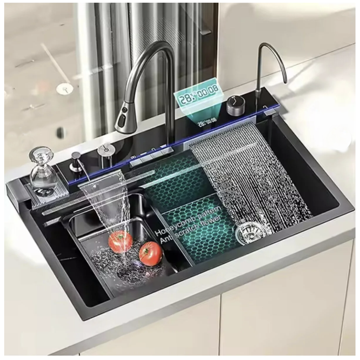 Akıllı Teknolojik Eviye Evye Seti Paslanmaz Antrasit 75 x 46 cm