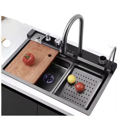 Akıllı Teknolojik Eviye Evye Seti Paslanmaz Antrasit 75 x 46 cm