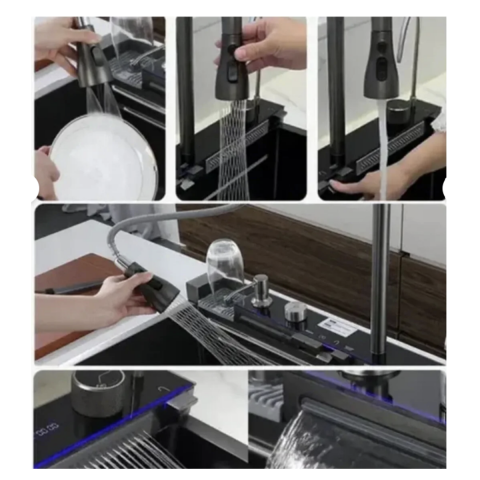 Akıllı Teknolojik Eviye Evye Seti Paslanmaz Antrasit 75 x 46 cm