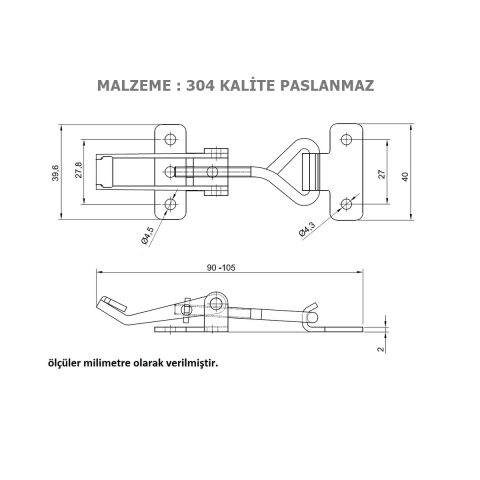 50 Adet Ayarlı Gergi Kova Kilidi Kaput Mandalı Paslanmaz 41-101