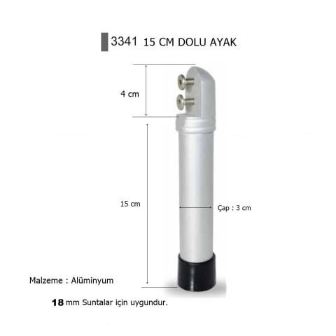 Islak Hacim 18 mm Kompakt Kabin Dolu Ayak 15 cm Alüminyum