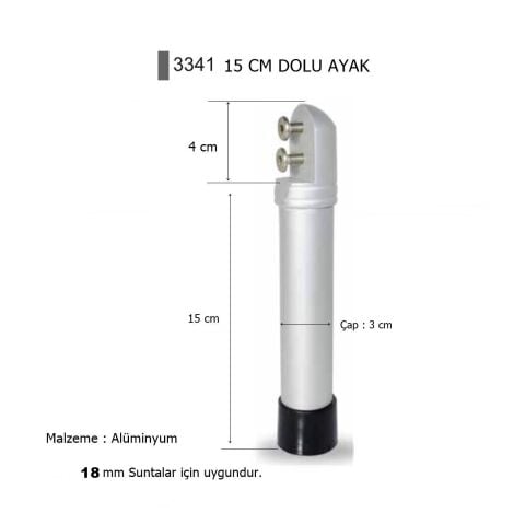 Islak Hacim 18 mm Kompakt Kabin Dolu Ayak 15 cm Alüminyum