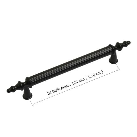 Öyküm Çizgili Rustik 128 mm Mat Siyah Mobilya Dolap Kulp