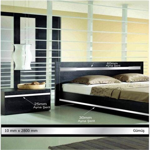 10 mm x 2800 mm Gümüş Sibu Aynalı Pleksi Şerit Mobilya Süsü