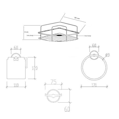 Tema Banyo Aksesuar Seti Havluluk-Wc Kağıtlık-2 li Askı-Köşelik