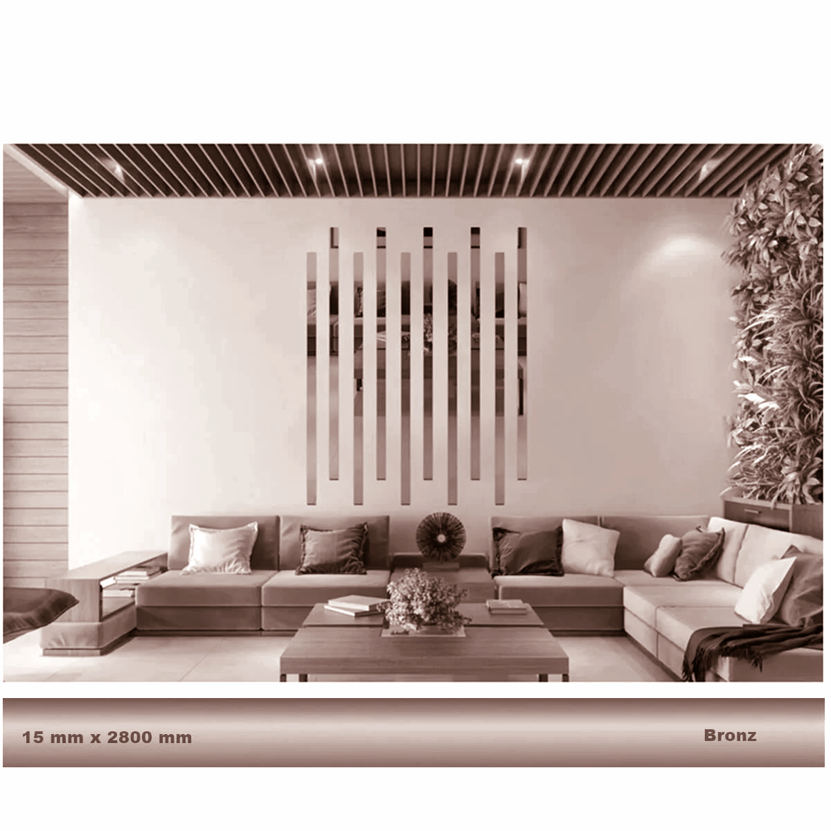 15 mm x 2800 mm Bronz Sibu Aynalı Pleksi Şerit Mobilya Süsü